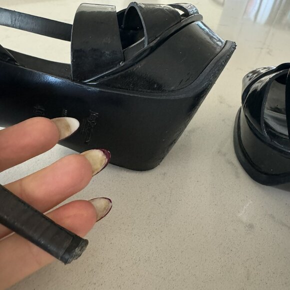 Yves Saint Laurent YSL Tribute Platform Sandals 40.5 Black Patent - Picture 7 of 10